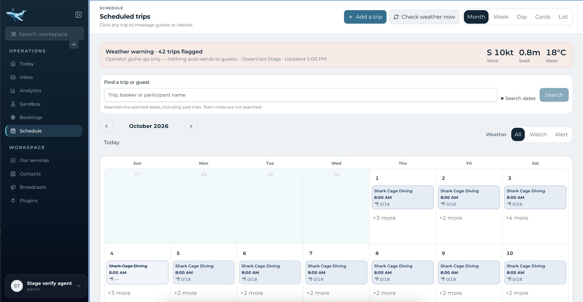 Schedule: trips, seats and live weather warnings in one view